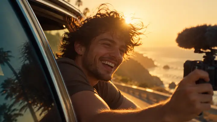 A warmly lit portrait of a creator enjoying a sunlit moment